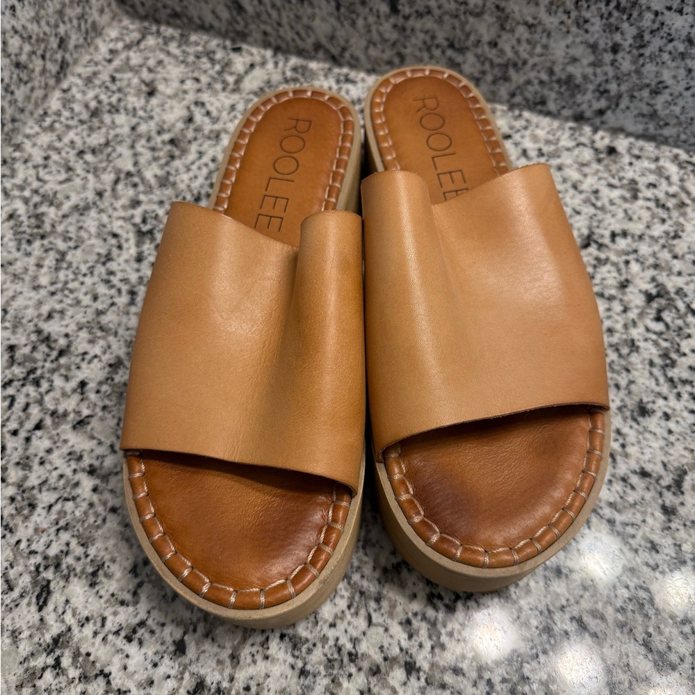Roolee Camel Leather Slide Sandals